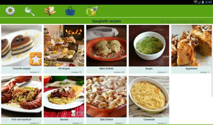 Spaghetti recipes android App screenshot 0